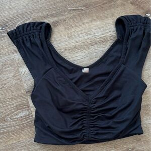 Free People Black Ruched Cap Sleeve Crop Top